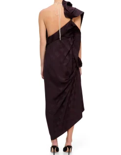 DOLLA SL GATHERED SILK MIDI DRESS