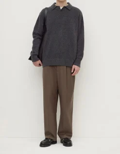 Dover Boucle Knit Cashmere Polo Charcoal