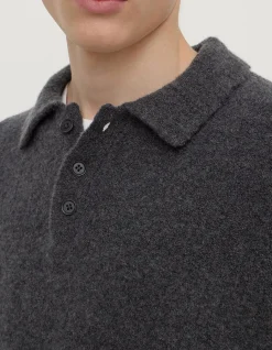 Dover Boucle Knit Cashmere Polo Charcoal