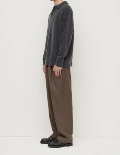 Dover Boucle Knit Cashmere Polo Charcoal