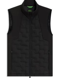Down-filled gilet with welded-logo pattern