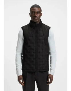 Down-filled gilet with welded-logo pattern