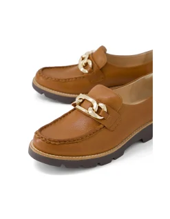 Drizza Gold Chain Detail Leather Loafers