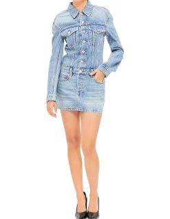DROPPED SHOULDER MINI DRESS BACK PKT EMBOSS