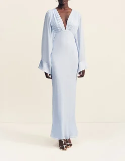 Edie Flared Sleeve Maxi Dress With Scarf