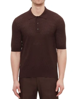 Elegant Knitted Polo Shirt Brown