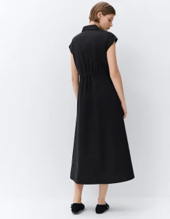 ELEGANT COLLARED BREEZY LINEN COTTON MIDI DRESS