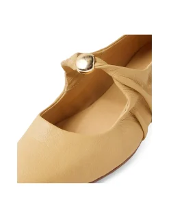 Eloquent Gold Button Strap Leather Flats