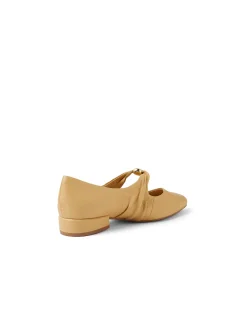 Eloquent Gold Button Strap Leather Flats