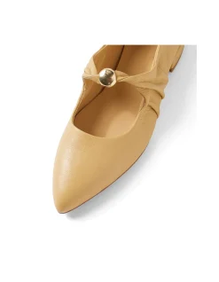 Eloquent Gold Button Strap Leather Flats