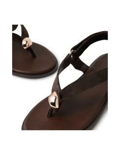 Emblem Metal Hardware Suede Thong Sandals