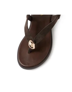 Emblem Metal Hardware Suede Thong Sandals
