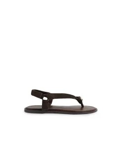 Emblem Metal Hardware Suede Thong Sandals