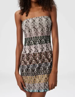 EMBROIDED LACE STRIPED MINI DRESS