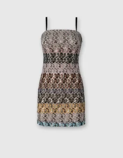 EMBROIDED LACE STRIPED MINI DRESS