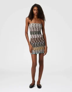 EMBROIDED LACE STRIPED MINI DRESS