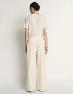 EMBROIDERED STRIPE WIDE LEG PANT