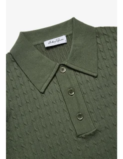 EVAN OLIVE KNITTED CABLE POLO