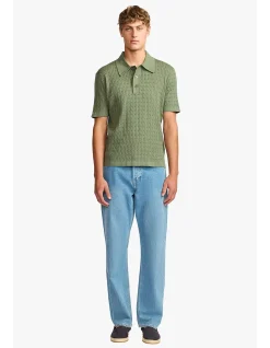 EVAN OLIVE KNITTED CABLE POLO