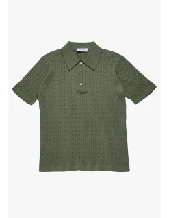 EVAN OLIVE KNITTED CABLE POLO