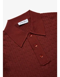 EVAN BURGUNDY KNITTED CABLE POLO