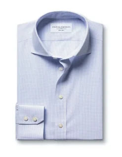 Fine check non-iron poplin cutaway slim fit shirt