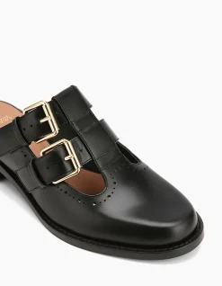 FINN Black Leather T-Bar Mule
