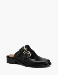 FINN Black Leather T-Bar Mule
