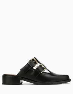 FINN Black Leather T-Bar Mule