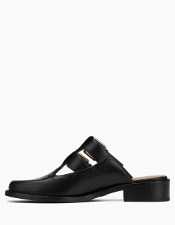 FINN Black Leather T-Bar Mule