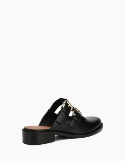 FINN Black Leather T-Bar Mule