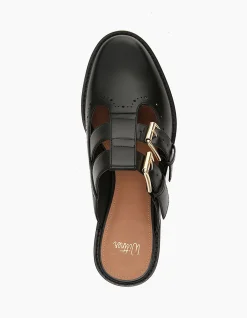 FINN Black Leather T-Bar Mule