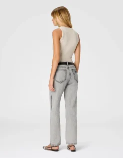 FIVE-POCKET MID-RISE BLEACHED DENIM PANTS