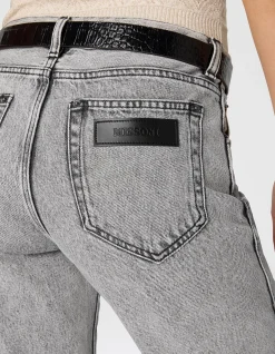 FIVE-POCKET MID-RISE BLEACHED DENIM PANTS