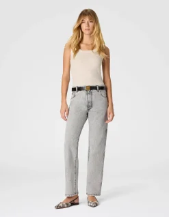 FIVE-POCKET MID-RISE BLEACHED DENIM PANTS