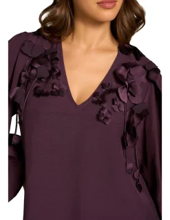 Floral Appliqué Blouse - Cherry