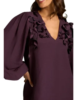Floral Appliqué Blouse - Cherry
