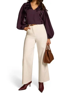 Floral Appliqué Blouse - Cherry