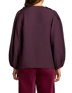 Floral Appliqué Blouse - Cherry