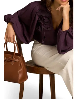 Floral Appliqué Blouse - Cherry