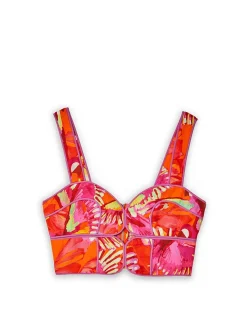FLYING BIRDS ORANGE FRAMED CROPPED CAMISOLE TOP