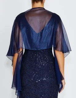 FORTUNA NAVY METALLIC SILK SHRUG