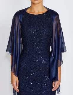 FORTUNA NAVY METALLIC SILK SHRUG