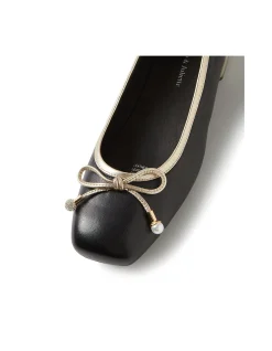 Foyars Pearl Trim Square Toe Ballet Flats