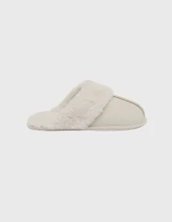 Fur Trim Suedette Slides