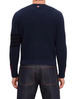 GARMENT DYE CARDIGAN STITCH VNECK IN COTTON W TONAL 4BARSTRP