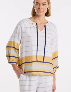 GATHERED SLV STRIPE TOP