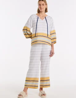 GATHERED SLV STRIPE TOP