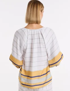 GATHERED SLV STRIPE TOP