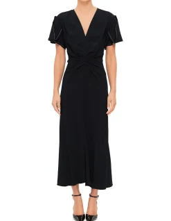 Gathered V-Neck Midi Dress